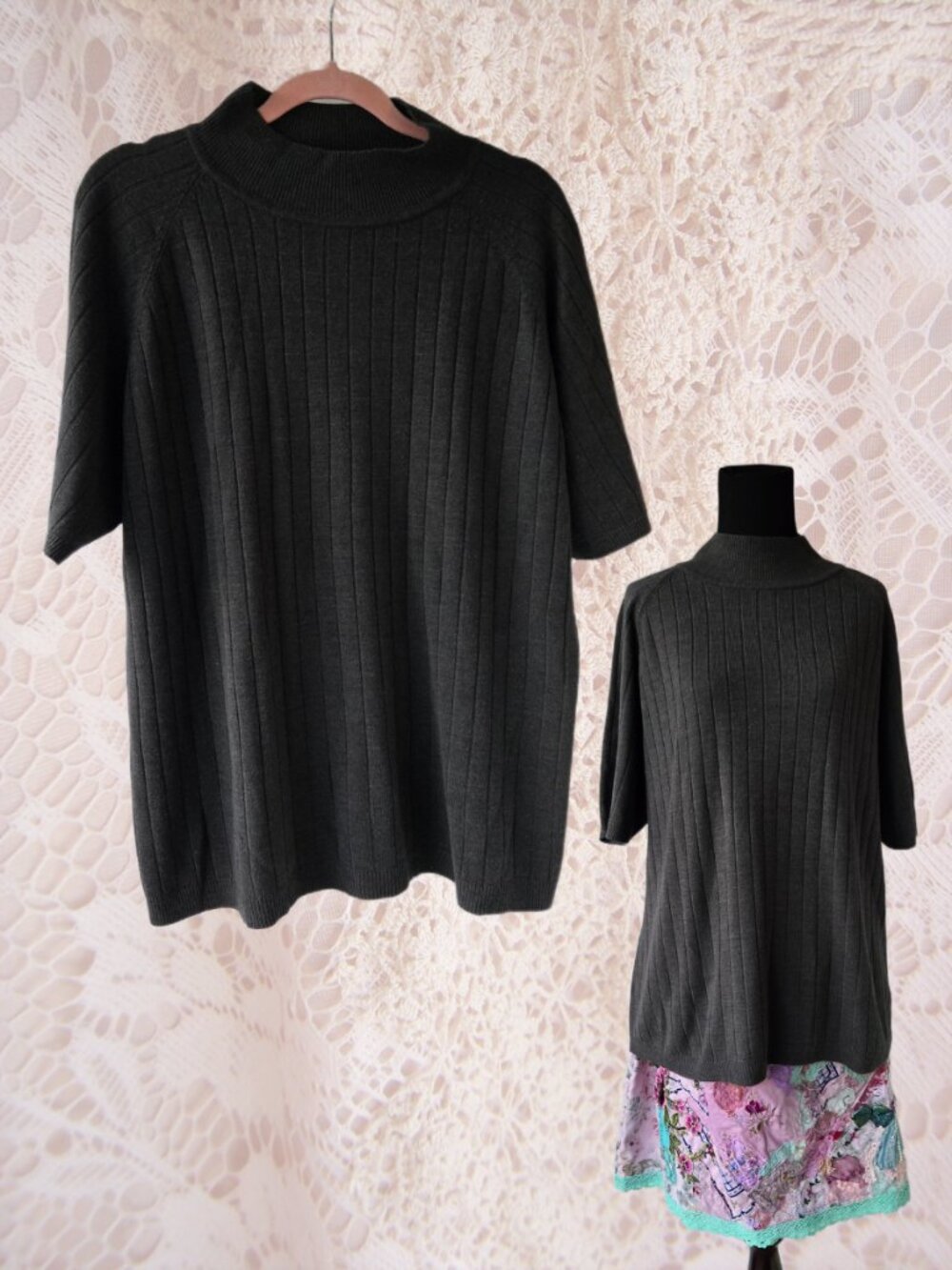 Modern Woman Grey Blouse Gray Mockneck Turtleneck Short Sleeve Office Chic 18/20